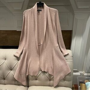 White House Black Market Cardigan Sweater Womens M Pink Gold Metallic Open Front